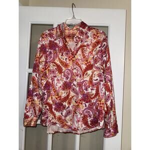 Robert Graham Women's Cotton Button Down Shirt XL Paisley Hippie Boho Flip Cuff